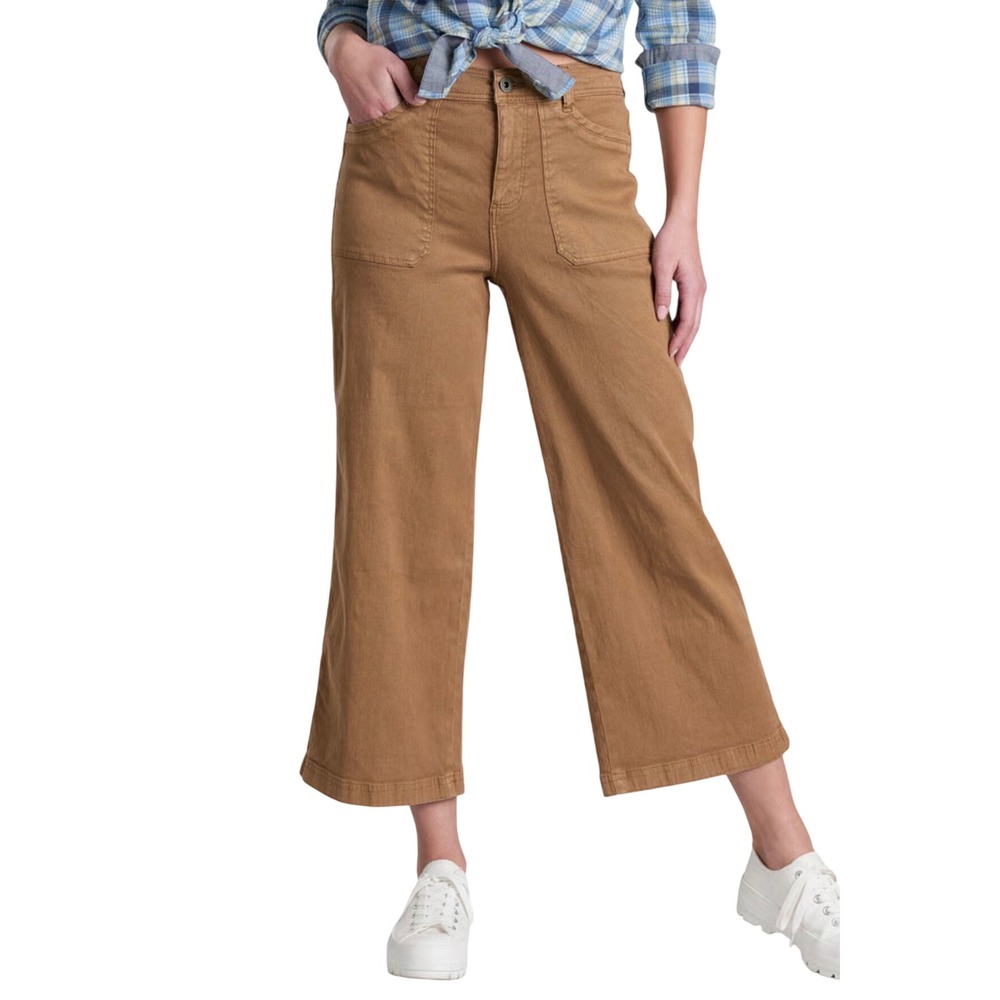 Kuhl 6451 Seaboard Wide Leg Crop Pants Linen Blend Utility in Sawdust Sz 0 Reg